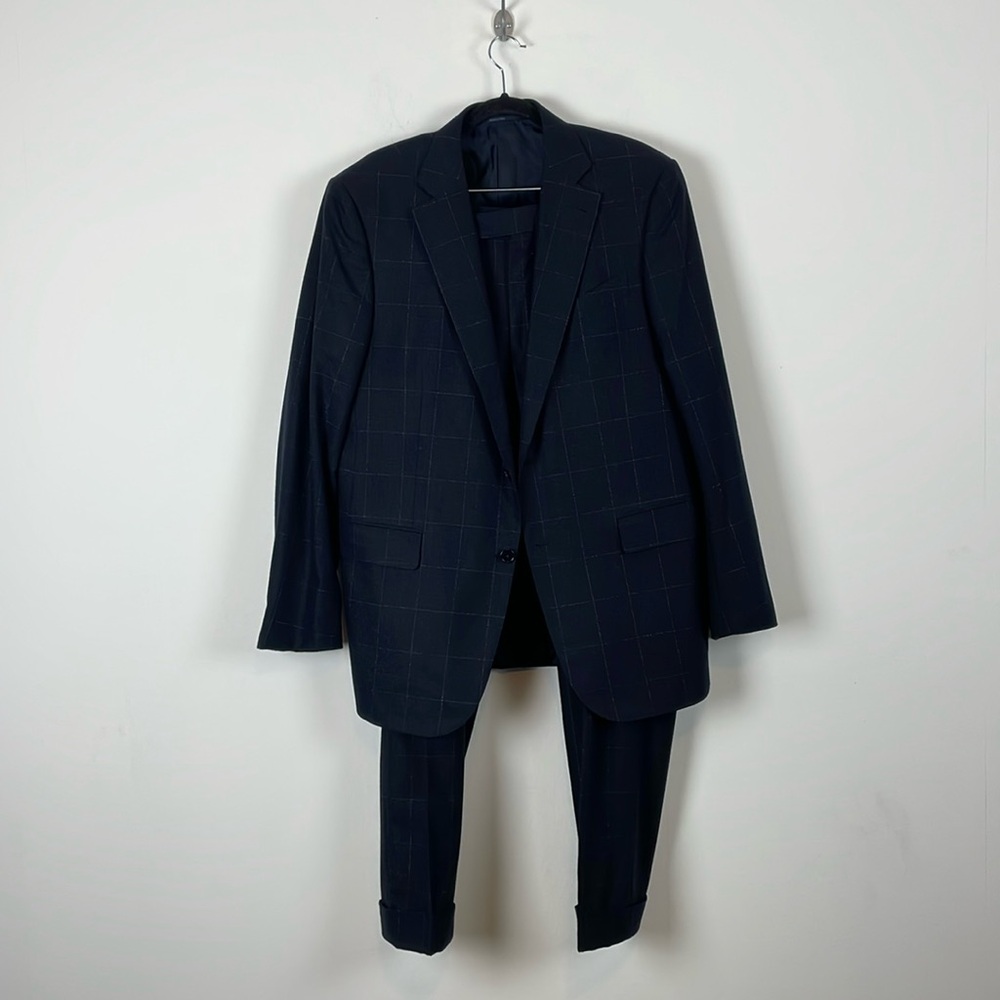 Ermenegildo Zegna Mila Wool Pant Suit Mens 54R Window Pane Cutt Hem Button Down